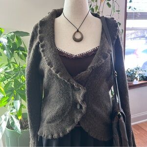 Whimsical Brown Ruffled Sweater